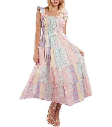 Amazon.com: XIEHC Floral Print Swing Mini Dress, Waist Dress